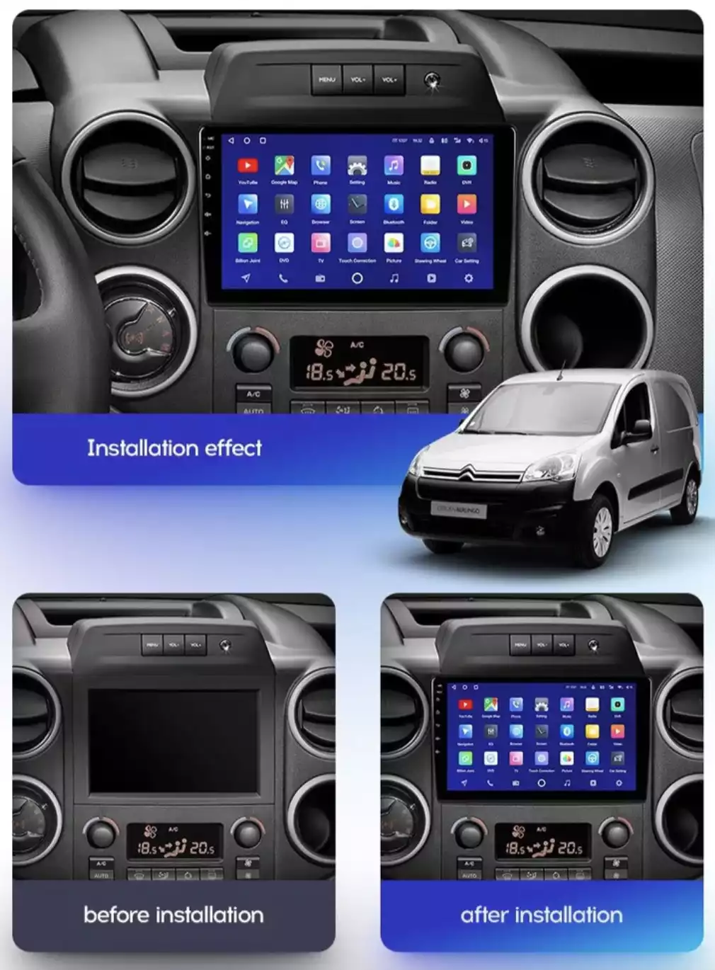 Autoradio tactile GPS Bluetooth Android & Apple Carplay Citroën Berlingo de  2019 à 2023 + camera de recul